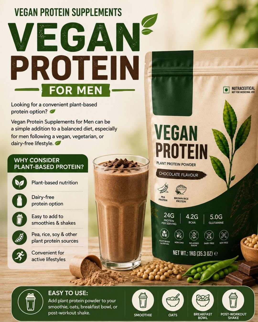Vegan protein supplements for men plant based protein powder